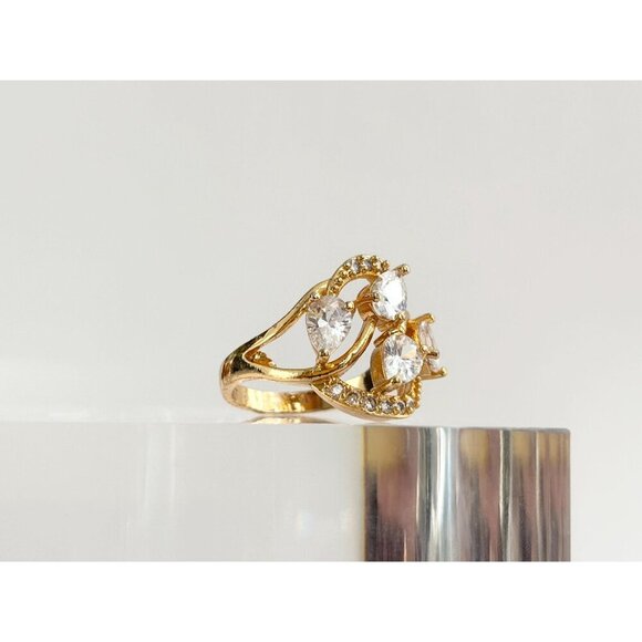 Pear Cut CZ Gemstone Swirl | Art Nouveau Vintage Gold Tail Ring - sz 8.75 - Picture 2 of 10